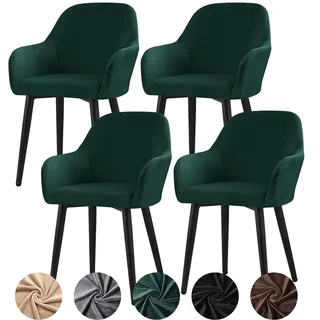 Alishomtll Stretch Samt Stuhlhussen 4er Set Universal Sesselbezug Stuhlbezug mit Armlehnen Abnehmbare Waschbar Esszimmerstühle Bezug für Küche Esszimmer Bankett Hochzeit Party (Grün, 4 Stück)