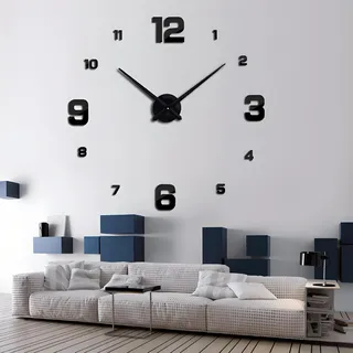 Retoo 3D Wanduhr DIY Zum Kleben, Durchmesser 60cm, Wandtattoo Für Wohnzimmer, Küche, Büro, Schlafzimmer, Home Deko, Leise Uhrwerk, Modernes Geschenk, Uhrzeit Anzeige