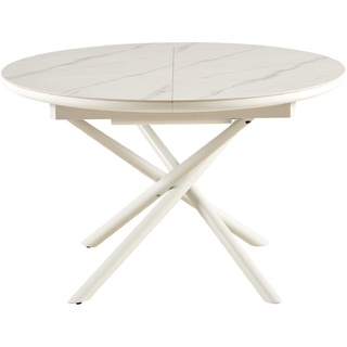 SalesFever Esstisch Ø 120 cm | rund - ausziehbar | Tischplatte Marmor-Optik aus MDF und Keramik | Gestell Metall | B 120 x T 160 x H 76 cm | weiß