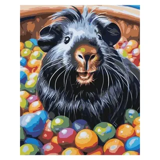 Malen nach Zahlen Erwachsene,Schwarzes Meerschweinchen Malen Nach Zahlen Kits für Erwachsene Kinder,mit Pinseln und Acrylpigment DIY Leinwand Ölgemälde Kunst Home Wall Decor ohne Rahmen,30x40cm