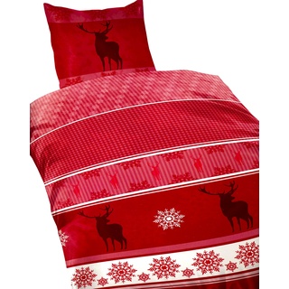 2 teilige Thermofleece Bettwäsche 155x220 cm Elch rot Weihnachten Flausch Winter mit Reißverschluss