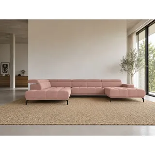 foamnova Wohnlandschaft Uppsala, mit Relaxfunktion, B 400 cm, Elektrischer Sitzvorzug & klappbare Kopfstützen rosa