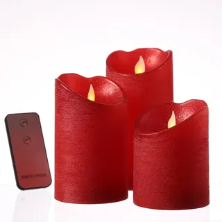 MARELIDA LED Kerzenset Rustik-Optik 3 St. rot