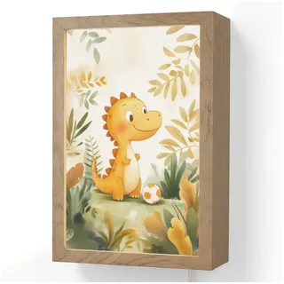 OnlyWow Wandleuchte Lightbox Dino - Fußball - Orange - Jungen, Dimmbar, Farbwechsel, LED, Warmweiß, Kaltweiß, Neutralweiß Einstellbar, Wandlampe Innen, Dimmbar, mit Kabel, LED, Beleuchtung, Kinderzimmer 20 cm x 8 cm x 30 cm