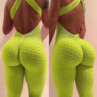Yoga-jumpsuit Für Damen, Push-up-effekt, Hoher Bund, Formend, Flacher Bauch, Größe S, Gelb.