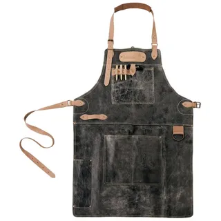 BLACK FOREST FOX Grillschürze LOGAN MASTERPIECE Leder Grill BBQ Arbeits Koch Schürze Cracker Schwarz, (Packung) schwarz