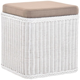 Krines Home Sitztruhe Rattan Wäschekorb Quadratisch Wäschetruhe Sitz gepolstert Flur-Bank Aufbewahrungsbox mit Deckel Bad-Hocker Sitzhocker Wäschesammler, aus echtem Rattan Naturmaterial weiß