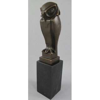 Casa Padrino Luxus Bronze Deko Figur Eule auf Marmorsockel Bronze / Schwarz 7 x 7 x H. 33 cm - Bronze Deko Skulptur - Schreibtisch Deko - Deko Accessoires - Luxus Accessoires
