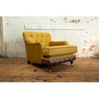 JVmoebel Chesterfield-Sessel Gelber Leder Lounge-Sessel mit Wellenunterfederung und Holzgestell (Packung, Relaxsessel), Made in Europa gelb
