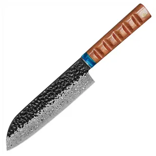 KingLux Santokumesser Damast Santokumesser Küchenmesser aus VG10 Damaststahl Holzgriff braun