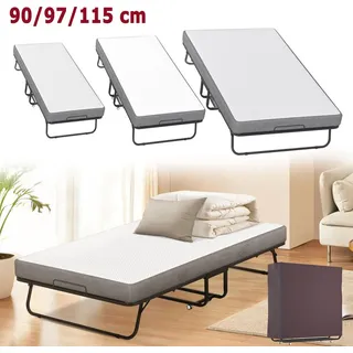 UISEBRT Klappbett 88x200cm mit Matratze – Klappbares Gästebett mit Stahlrohrrahmen und Universal-Rad, für Haus, Büro und Krankenhaus, bis 200 ... - Schwarz/Weiß/Grau