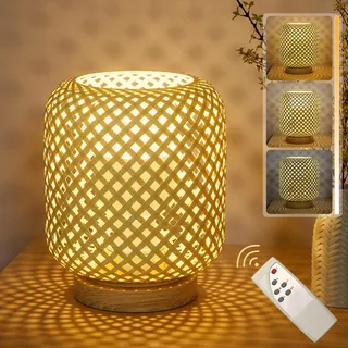 Klighten LED Tischlampe Rattan Aus Naturale Bambus Und Holz Innen Mit Akku Kabel