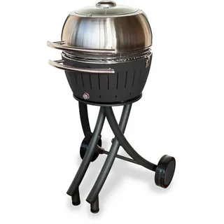 LotusGrill XL Gartengrill Set - Grillwagen mit Grillhaube XL aus Edelstahl (Anthrazitgrau)
