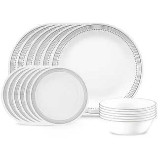 CORELLE 1134332 Service for 6, Chip Resistant, Mystic Gray Dinnerware, Glass