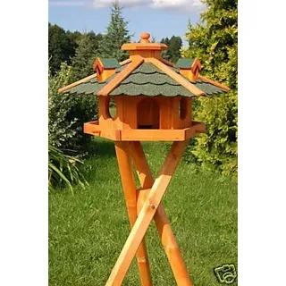 Deko-Shop-Hannusch Vogelhaus, Vogelhäuschen behandelt mit Bitumschindeln und DREI Gauben mit Ständer, Vogelfutterhaus mit Futtersilo, Silo