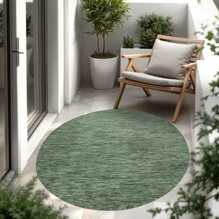 Paco Home Outdoor Teppich, Wetterfest Pflegeleicht Küchenteppich Ideal für Terrasse Balkon Garten, Flachgewebe Sisaloptik Modern Einfarbig meliert, 80 cm Rund, Grün