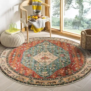 Nyescasa Runder Teppich Wohnzimmer Schlafzimmer Vintage Boho Kurzflor Teppich Weich Waschbar rutschfest Runder Teppiche für Kinderzimmer Esszimmer Outdoor, Rot, Rund 80 cm