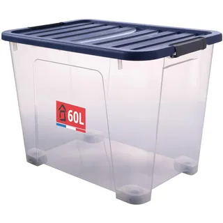 SUNDIS Wave Box, Aufbewahrungsbox mit deckel, 60L, mit clips, transparentem Kunststoff, stapelbar, ideal für die Aufbewahrung von Schlafzimmer, Spielzeug, Büro, Dachboden oder Garage