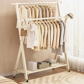 MBBTAG Rollbarer kleiderständer, Double-Rail Kleiderständer Stabil, Mit Speicherpartition, fahrbarer kleiderständer, Einfach zu montieren, Faltbar clothes rack, große kapazität clothes hanger stand(We