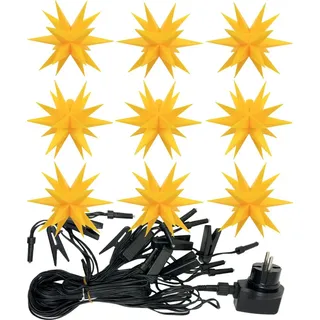 3D LED Lichterkette mit 9 gelben Sternen 12cm Weihnachtsstern Außenstern Sternenkette wetterfest für außen und innen 13m Kabel - Gelb