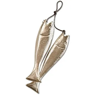 Loberon Deko-Fische 2er Set Sardine's – marítimer Stil, Handarbeit, Silber, schlicht-Elegantes Design – Aluminiumguss, Silber