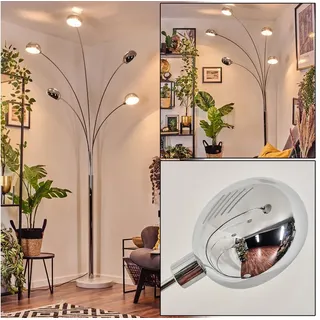 hofstein Bogenlampe Stehlampe aus Metall in Weiß/Chromfarben im Retro/Vintage-Design, ohne Leuchtmittel, verstellbare Stehleuchte, Marmorfuß u. Schalter am Gehäuse, 250cm, E14 weiß