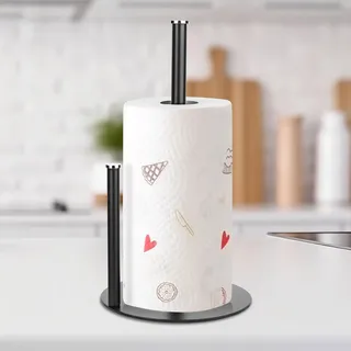 Trendecor Küchenrollenhalter Schwarz Stehend Edelstahl,Arbeitsplatte Papierrollenhalter KüChenpapierhalter fur Zuhause Mit Gewichteter Basis, KüChenrollen Organisieren Küchenzubehör misst 15 x 33 cm