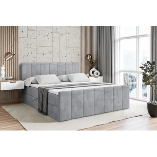 altdecor Boxspringbett mit Fußteil, H4 Matratze und Topper - 160x200 cm - MOETI-Z - Hellgrau Samt - Polsterbett mit Bettkasten und Lattenrost, Bet... - Hellgrau