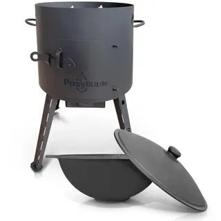 Utschak Feuerofen mit Gusseisen Topf flacher Boden mit Deckel 12 L Ø 40 cm Kazan Учаг Uchag казан Kasan Oven (Set 1)