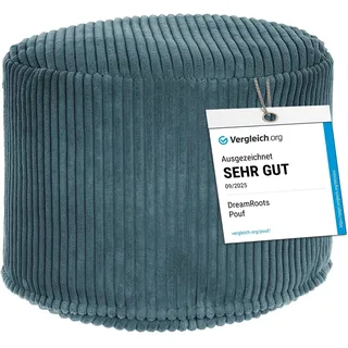 DreamRoots Runder Cord Pouf Hocker 380 g/m2 als Bequemer Bodenstuhl und Vielseitiges Sitzkissen Boden für Wohnzimmer Schlafzimmer oder Homeoffice 35x35x25 cm Ocean Depths