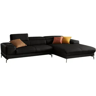 W.Schillig Ecksofa "Piedroo, Designsofa mit tollem Sitzkomfort, elegant und bequem, L-Form", schwarz (schwarz z59), B:303cm H:70cm T:193cm, Longlife Xtra-Leder Z59: Glattleder mit modischer Prägung.