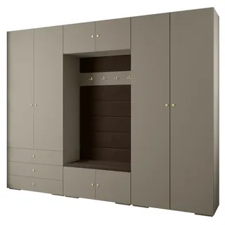 Abiks Möbel Garderoben-Set, Kaschmir, Braun, Gold, Holz, Nachbildung, 2-Sitzer, 14 Fächer, 300x236.7x47 cm, Garderobe, Garderoben-Sets & Serien, Garderoben-Sets