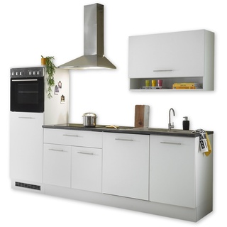 EDDY Moderne Küchenzeile ohne Elektrogeräte in Weiß matt, Metallic Grau - Geräumige Einbauküche mit viel Stauraum - 260 x 220 x 60 cm (B/H/T)
