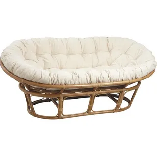 Van der Leeden Loungesessel Mamasan Rattansessel XXL Handgefertigt Naturprodukt (3-St), 3 Teile, Braun, inkl. Kissen, 2-Sitzer, Loungestuhl Schalensitz braun