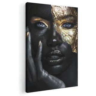 MuchoWow© Bilder Wohnzimmer Deko Modern Wandbild Foto auf Leinwand Bild | 60x90 cm - Schlafzimmer über Bett Room Decor Geschenke Frau - Gold - Porträt - Schwarz-Weiß - Luxus