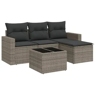vidaXL 5-tlg. Garten-Sofagarnitur mit Kissen Grau Poly Rattan