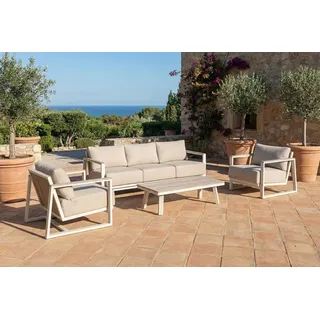 furrore Gartenlounge-Set "EVORA CAFFE" 2x Sessel + 3-Sitzer + Tisch, Beige/Anthrazit, Aluminium, Rope, Seil-Geflecht, Polywood, Scandi/Skandinavisch, Gartenmöbel-Set beige