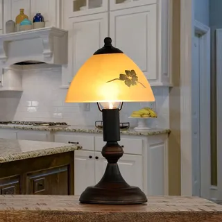 Licht-Erlebnisse Gemütliche Tischlampe Messing Optik Glas Ø17,5cm Lampe Landhausstil Tischleuchte Nachttischlampe