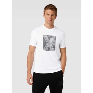 Regular Fit T-Shirt mit Label-Print, Weiss, XXL