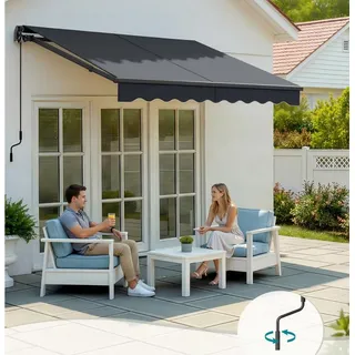 SONGMICS Gelenkarmmarkise verstellbar, Markise mit Handkurbel, Balkon Sonnenschutz UPF 50+, Aluminiumlegierung, 250 x 200 cm, grau 200 cm x 250 cm