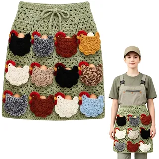 AQCQDQ Handgefertigte Häkel-Eiersammelschürze mit einzelnen Taschen – Schürze zur Sammlung frischer Eier vom Bauernhof, Eier-Gürtelschürze für Hühnerstall, Geflügelhof & Garten (12 Hühnertaschen)
