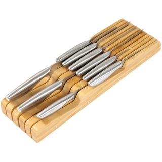 KitchenEdge Messerblock aus Bambus – hält 5 lange + 6 kurze Messer (nicht im Lieferumfang enthalten), passend für die meisten Messer-Größen, Gummifüße, nachhaltiger Bambus, Schubladen-Design