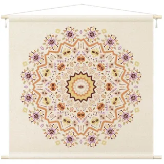 Bilderdepot24 Wandteppich modern Boho Orientalisch Spirituell Muster Mandala pastell, quadratisch, Höhe: 2.6 mm, großes Wandbild aus Natur-Baumwolle Wandbehang Stoffbild Tuch Wollseil bunt 145 cm x 145 cm x 2.6 mm