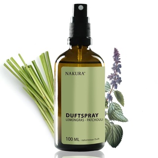 NAKURA® Raumspray, Duftspray und Lufterfrischer LEMONGRAS - PATCHOULI Bio 100 ml - Natürliches Raumduft Spray aus reinen ätherische Öle - Lufterfrischer Wohnung ohne Chemie - Lemongrass Raumduft