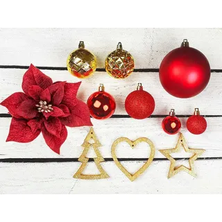 Laalu Christbaumkugel-Set, Rot, Gold, Textil, Holzwerkstoff, 55x50x75 cm, Dekoration, Weihnachtsdekoration, Weihnachtsbaumschmuck, Weihnachtskugeln
