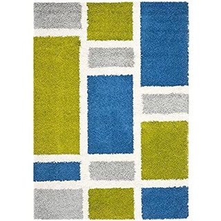SAFAVIEH Abstrakt Teppich für Wohnzimmer, Esszimmer, Schlafzimmer - Shag Collection, Kurzer Flor, Blau und Grün, 160 X 229 cm