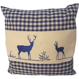 myZirbe Zirbenkissen blau kariert mit Hirsch Stickerei befüllt mit Zirbenflocken aus 100% Alpen Zirbenholz Größe 40x40 cm