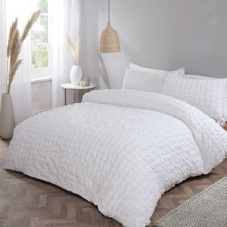 Rapport Home Seersucker Bettbezug und Kissenbezug-Set, Baumwolle, Weiß
