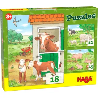 HABA 305884 - Puzzles Bauernhoftierkinder, Puzzle ab 3 Jahren, bunt