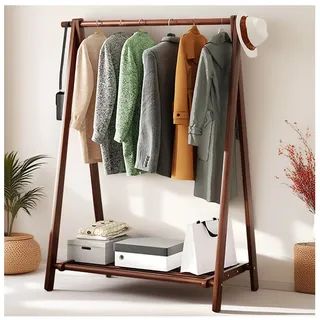 BEARQUN kleiderständer aus Holz - kleiderständer aus Massivholz mit Hutablage - Garderobenständer mit Haken - kleiderständer klappbar - bis 80 kg - für Flur, Wohnzimmer - 60/80/100/120CM
